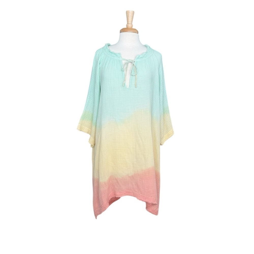 9 SEED Marrakesh Lightweight Gauze Dashiki in Aquarius Tie Dye Dress M